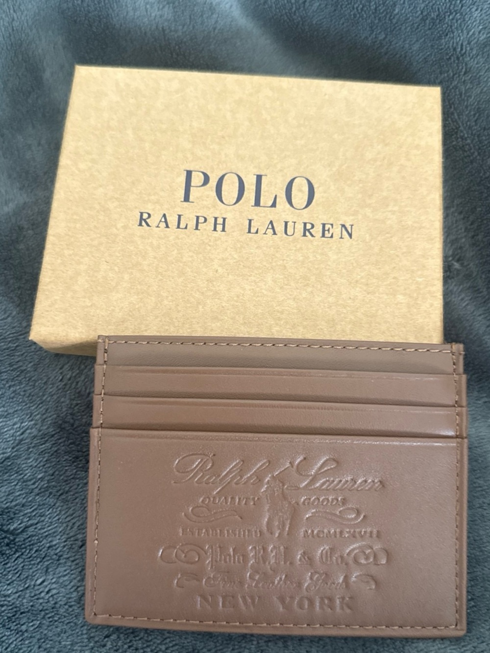 Polo by Ralph Lauren Heritage Embossed Brown Leather Card Case